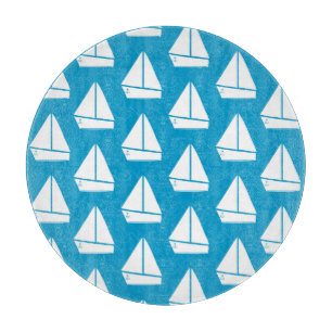 Light Blue Sailboat Pattern Cutting Board