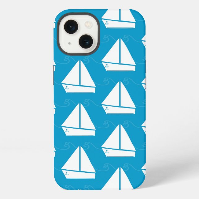 Light Blue Sailboat Pattern iPhone Case (Back)