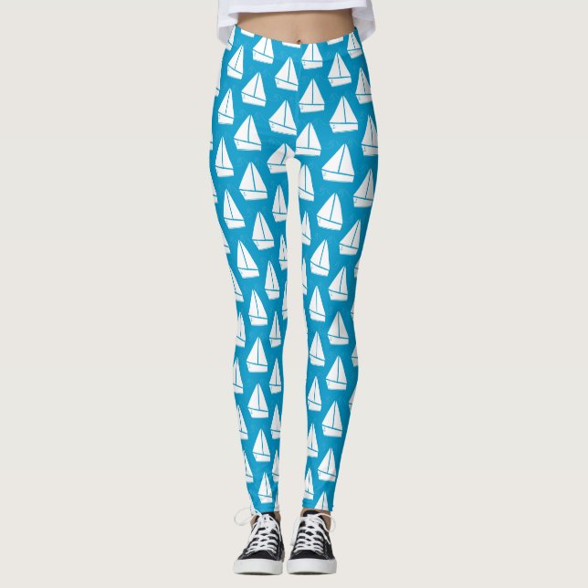 Light Blue Sailboat Pattern Leggings (Front)