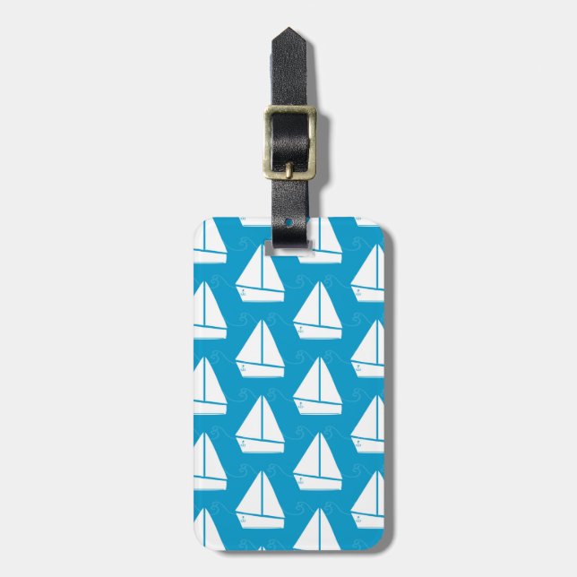 Light Blue Sailboat Pattern Luggage Tag (Front Vertical)