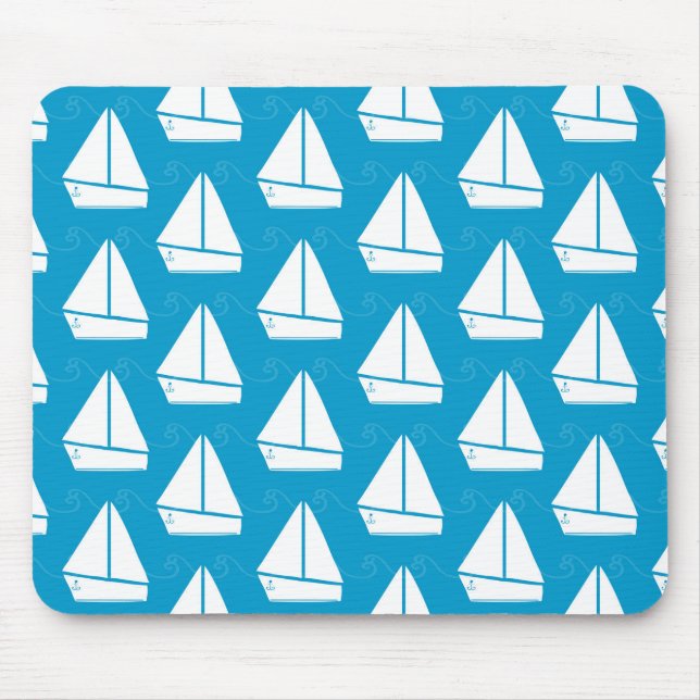 Light Blue Sailboat Pattern Mouse Pad (Front)