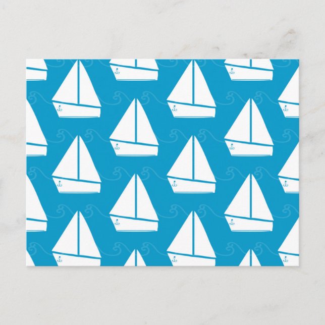 Light Blue Sailboat Pattern Postcard (Front)