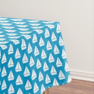 Light Blue Sailboat Pattern Tablecloth