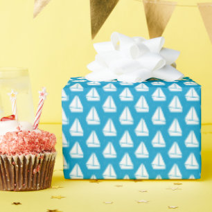 Light Blue Sailboat Pattern Wrapping Paper