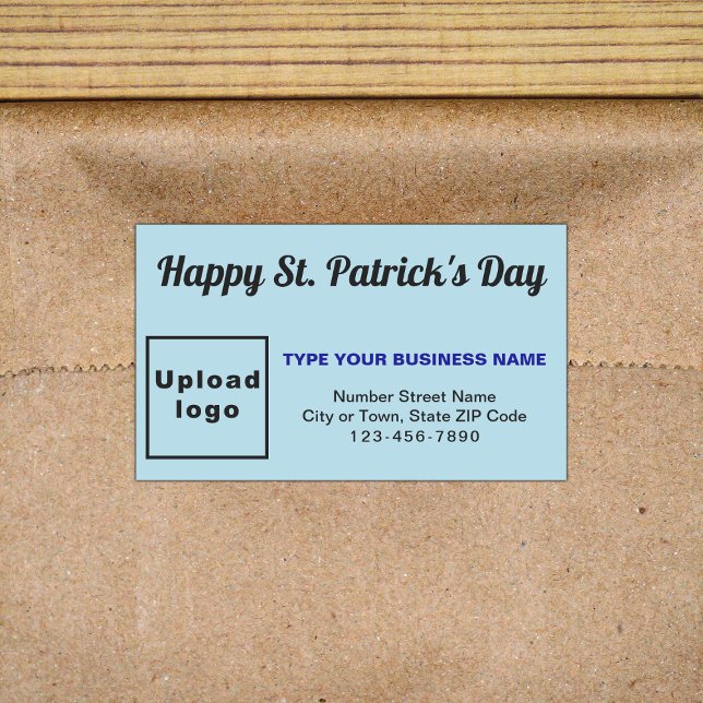 Light Blue Saint Patrick Business Rectangular Sticker (Business brand with Saint Patrick greeting on light blue rectangle sticker)