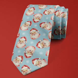 Light Blue Santa Claus Christmas Snowflake Tie