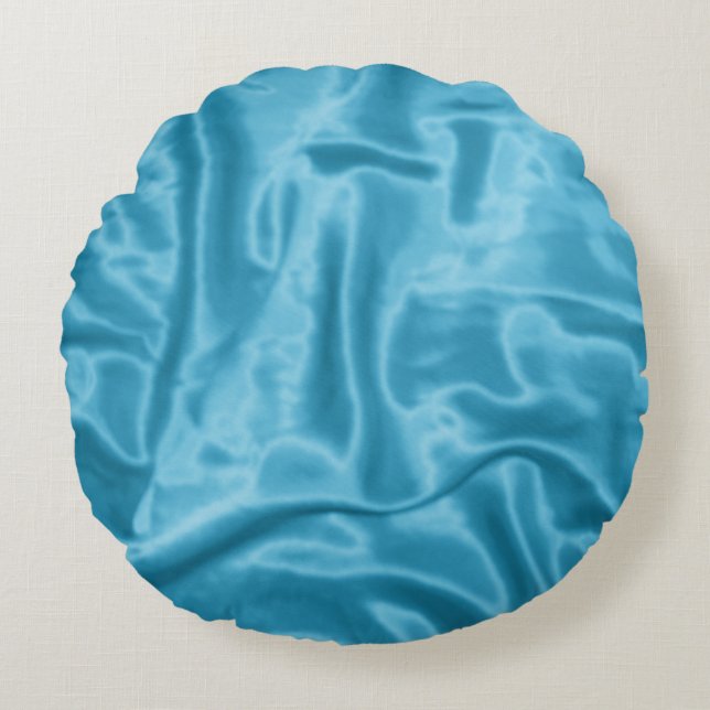 Light Blue Satin-Round Throw Pillow (Front)