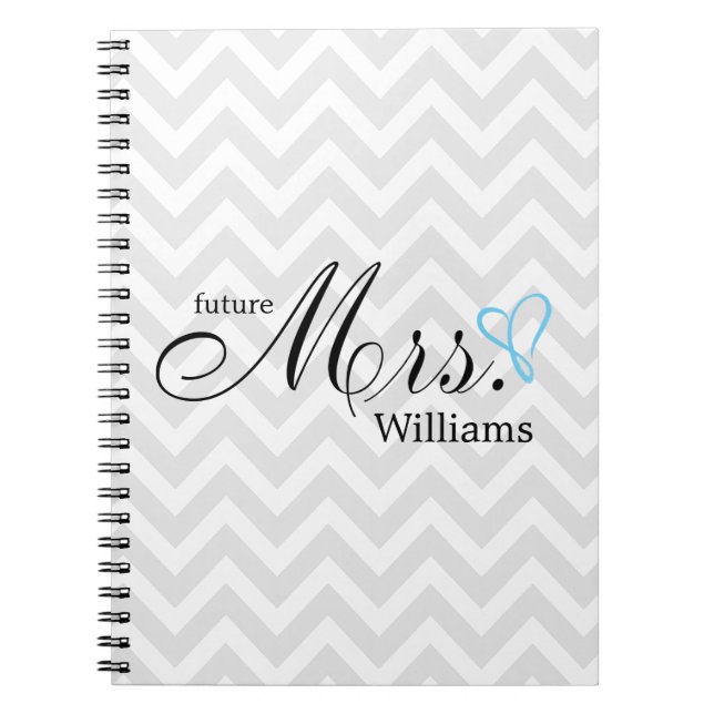 Light Blue Scribbled Heart Future Mrs Wedding Notebook (Front)