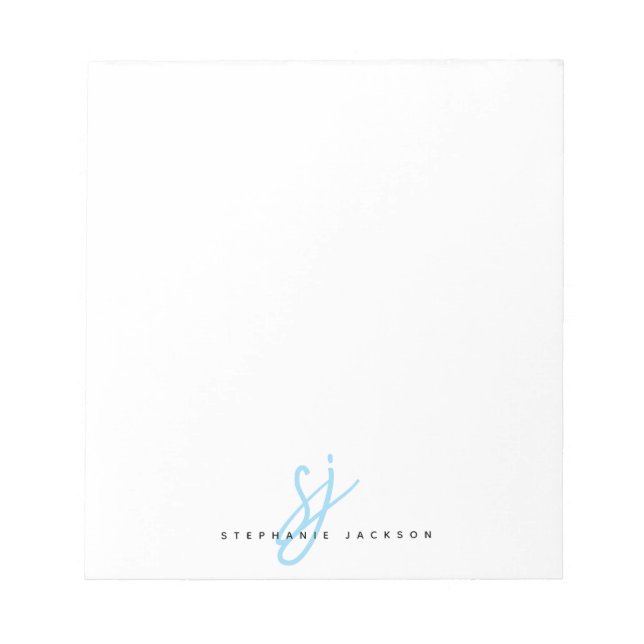 Light Blue Script Monogram Initials  Notepad (Front)