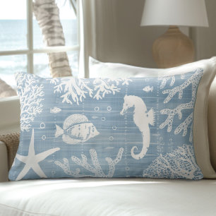 Light Blue Seahorse Lumbar Pillow