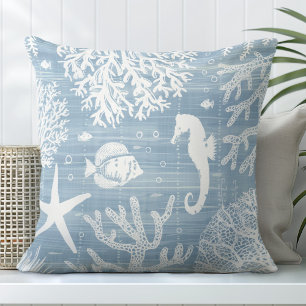 Light Blue Seahorse Throw Pillow
