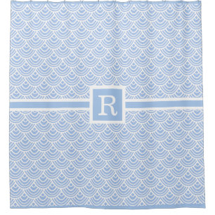 Light Blue Shells Art Deco Monogrammed Seashells Shower Curtain