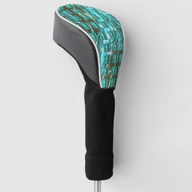 Light blue shiny, squares or image inside of grid? golf head cover (Angled)