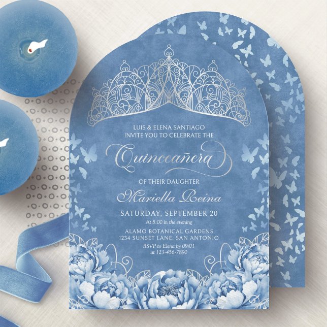 Light Blue Silver Crown Tiara Quinceanera Invitation (Creator Uploaded)