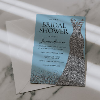 Light Blue & Silver Dress Bridal Shower Invitation