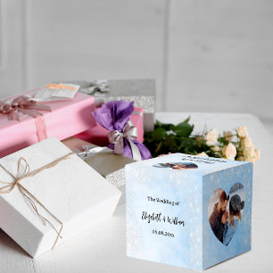 Light blue silver glitter photo wedding favour box
