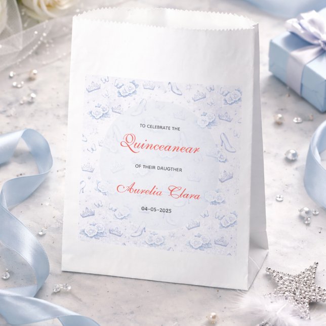 Light Blue Silver Princess Quinceanera Birthday  Favour Bag (Light Blue Silver Princess Quinceanera Birthday Favor Bag
)