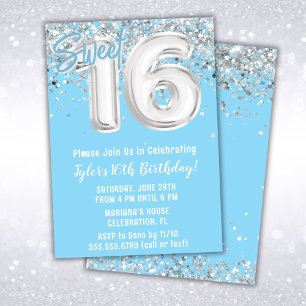 Light Blue Silver Sweet 16th Birthday Party Invitation