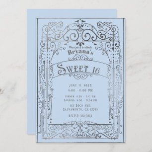Light Blue & Silver Vintage Victorian Sweet 16 Invitation