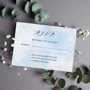 Light blue silver wedding response RSVP Card