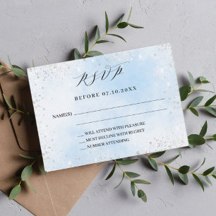 Light blue silver wedding response RSVP card