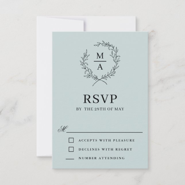 Light Blue Simple Elegant Monogram RSVP Card (Front)