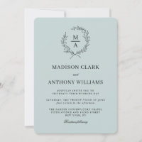 Light Blue Simple Elegant Monogram Wedding