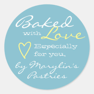 Light Blue Simple Made with Love Heart Pastel Classic Round Sticker