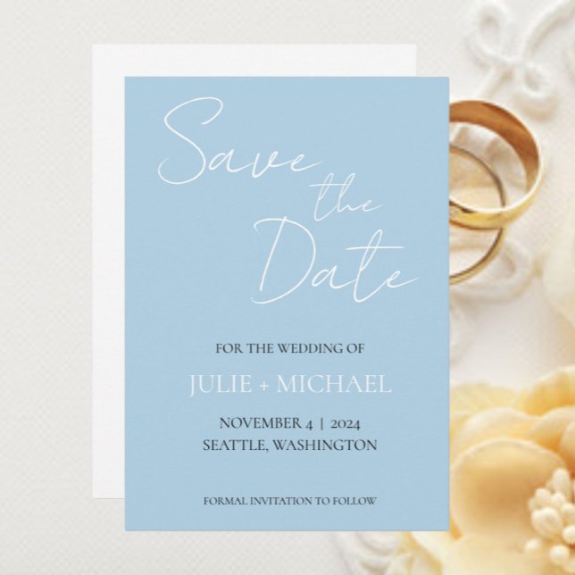 Light Blue Simple Style Wedding Save The Date (In Situ Wedding)
