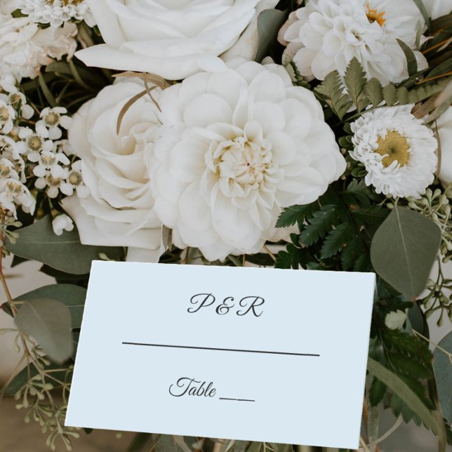 Light Blue Simple Stylised Script Wedding Place Card (In Situ Wedding)