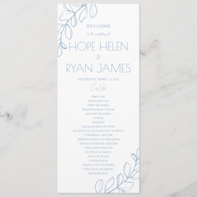 Light Blue Simple Wedding Program (Front)
