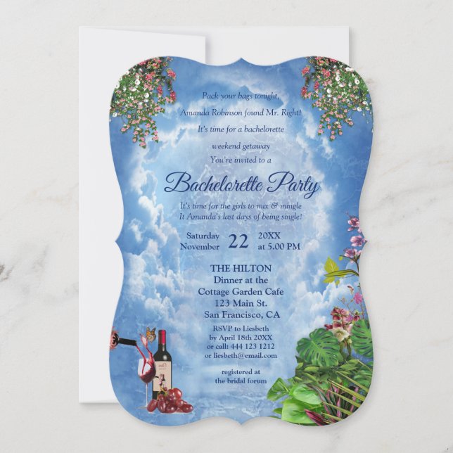 Light Blue Sky & Clouds Bachelorette Invitation (Front)