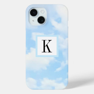 Light Blue Sky Clouds Photo with Single Initial iPhone 15 Case