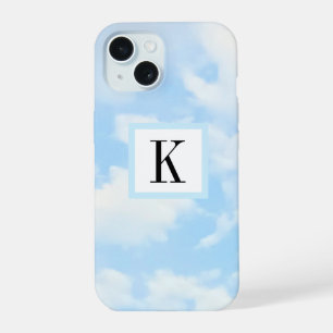 Light Blue Sky Clouds Photo with Single Initial iPhone 15 Case
