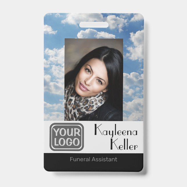 Light Blue Sky Graphic Funeral Logo Photo Template ID Badge (Front)