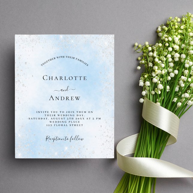 Light blue sky silver budget wedding invitation (Creator Uploaded)