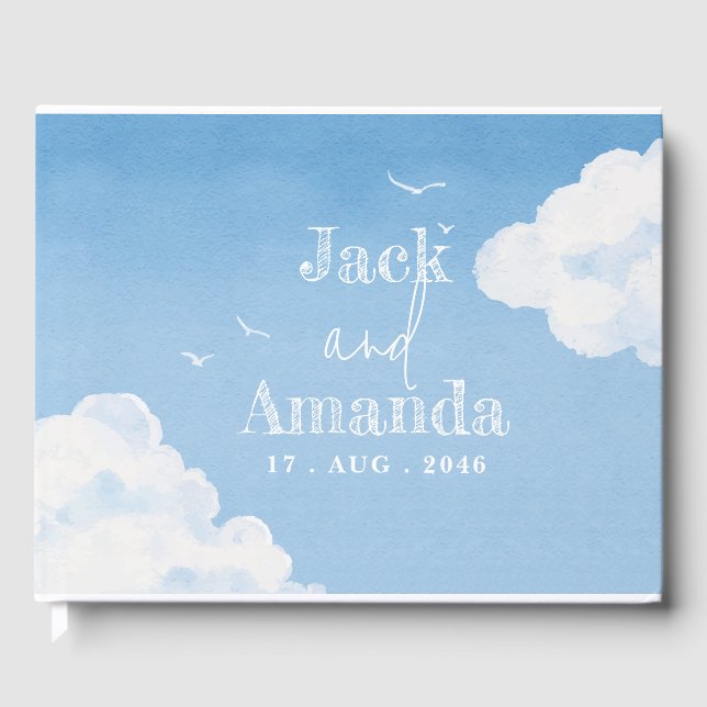 Light Blue Sky Watercolor Wedding Guestbook (Front)