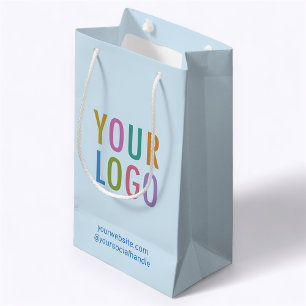Light Blue Small Gift Bag Business Logo 8.5 inch