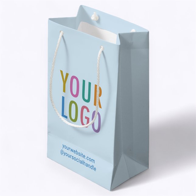 Light Blue Small Gift Bag Business Logo 8.5 inch (MISOOK 5 x 3 x 8.5 inch Light Blue Gift Bag with Logo)