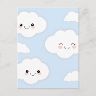 Light blue smiling clouds postcard