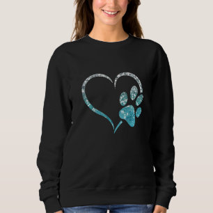light blue snow Dog cat paw print heart puppy pet Sweatshirt