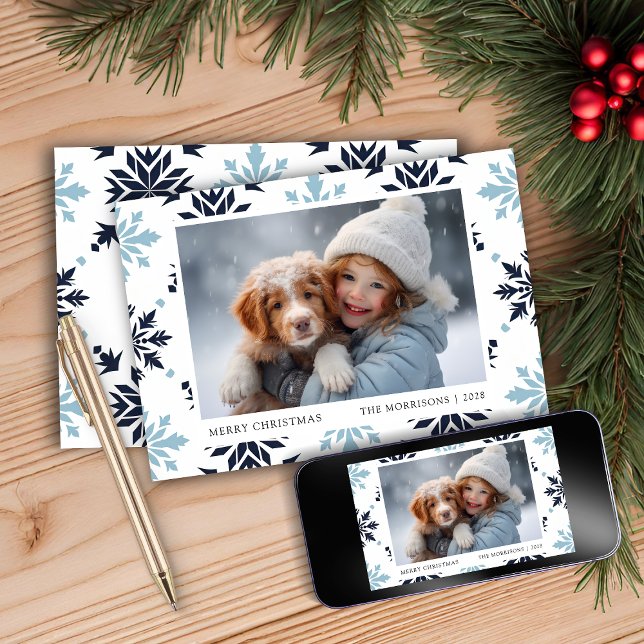 Light Blue Snowflake Photo  Holiday Card (Creator Uploaded)