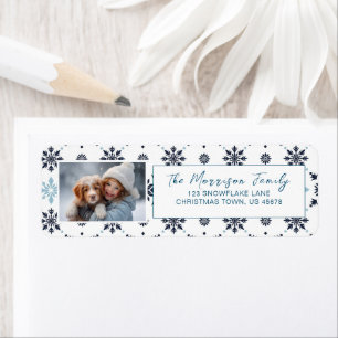 Light Blue Snowflake Photo Return Address Label