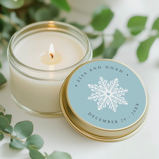 Light Blue Snowflake Wedding Christmas  Classic Round Sticker (Creator Uploaded)
