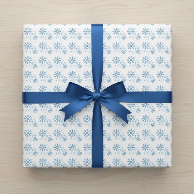 Light Blue Snowflake White Wrapping Paper (Classic snowflakes for every occasion.)