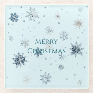Light Blue Snowflakes Christmas Glass Coaster