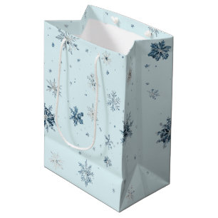 Light Blue Snowflakes Christmas Medium Gift Bag