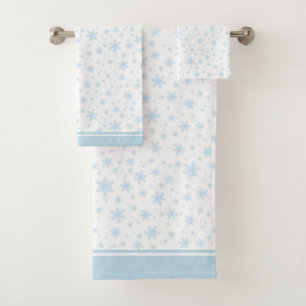 Light Blue Snowflakes on White Bath Towel Set
