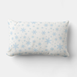Light Blue Snowflakes on White Lumbar Cushion