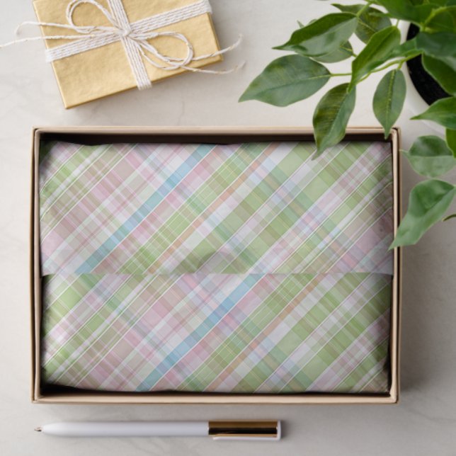 Light Blue Soft Green Blush Pink Plaid Art Pattern Tissue Paper (Gift)